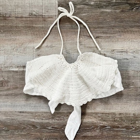 Free People Tops - Free People White Crochet Halter Crop Top